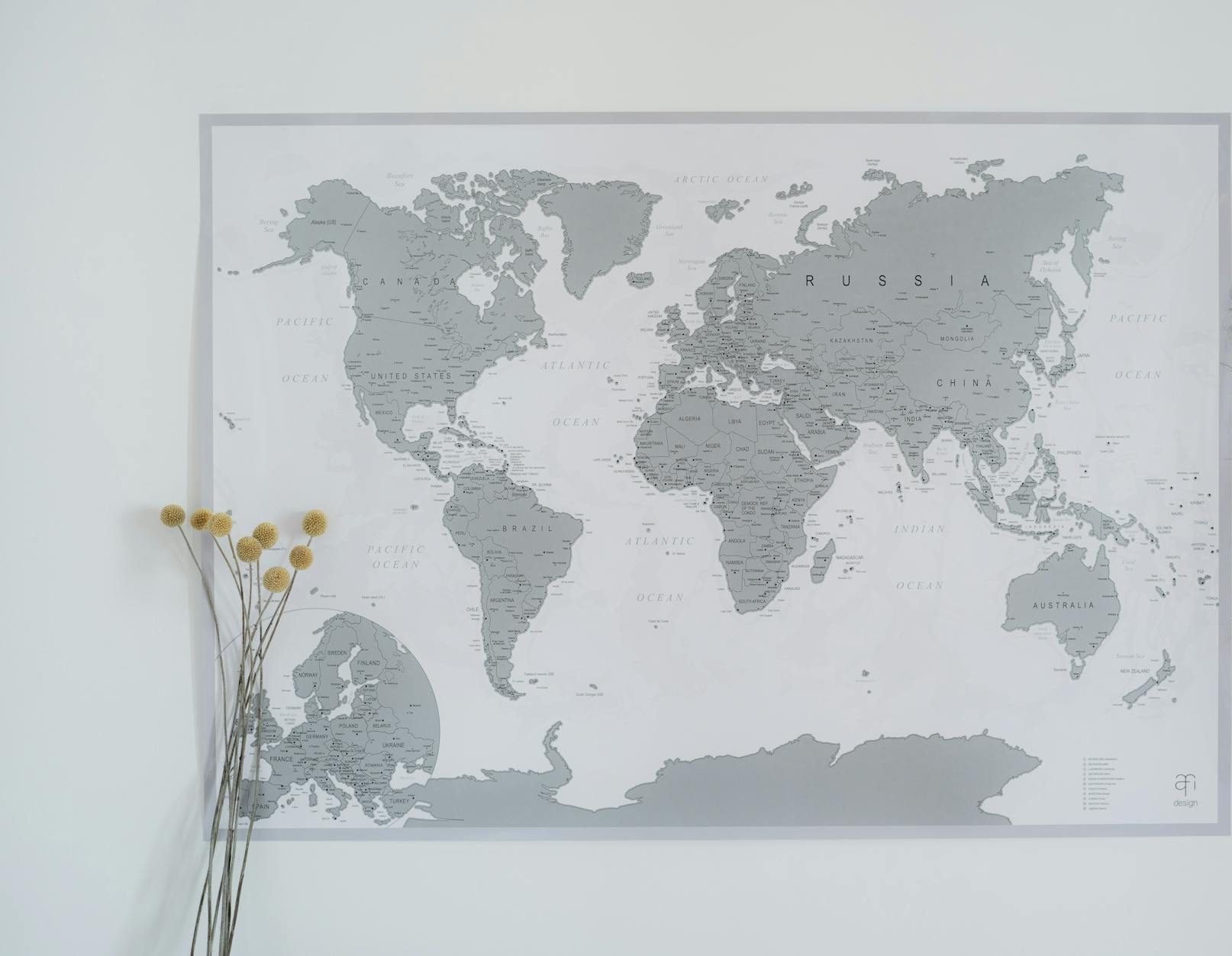 a scratch map on the wall